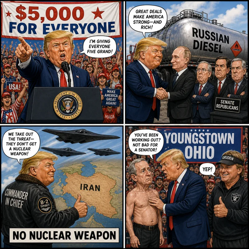 Satirical editorial cartoon